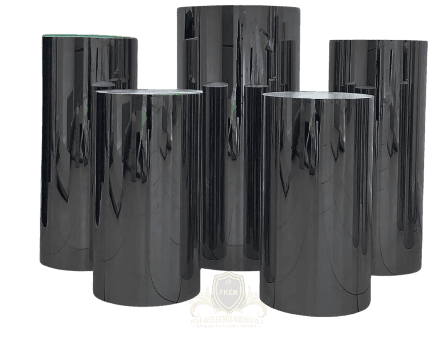 Black Display Pedestals from Four Kees Events and Rentals inventory