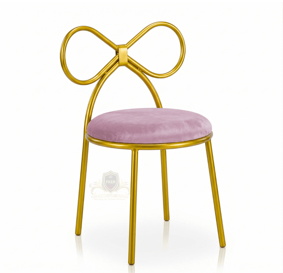 Pink Bow Chair from Four Kees Events and Rentals inventory