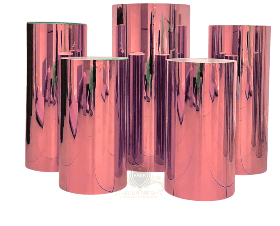Pink Display Pedestals from Four Kees Events and Rentals inventory