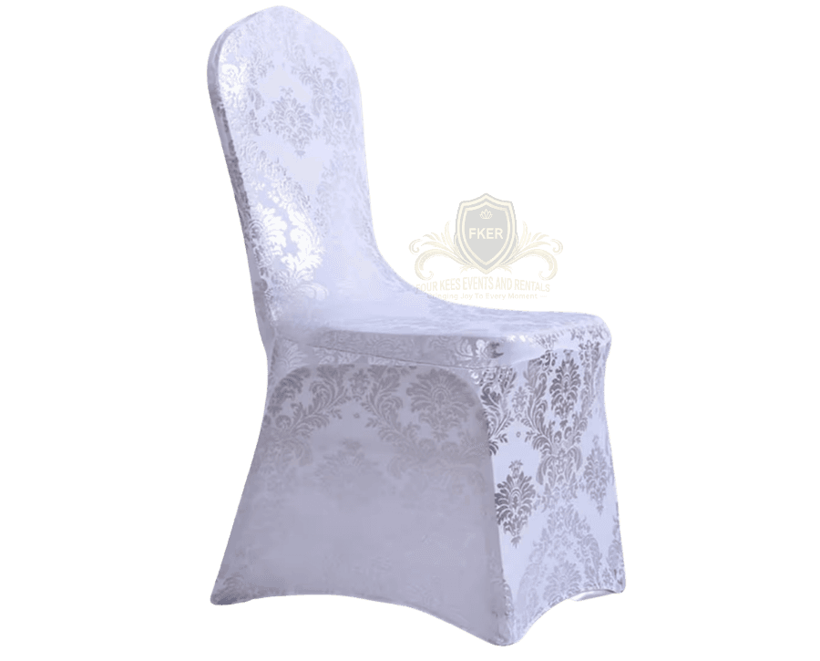 Spandex Chair Covers White Silver from Four Kees Events and Rentals inventory