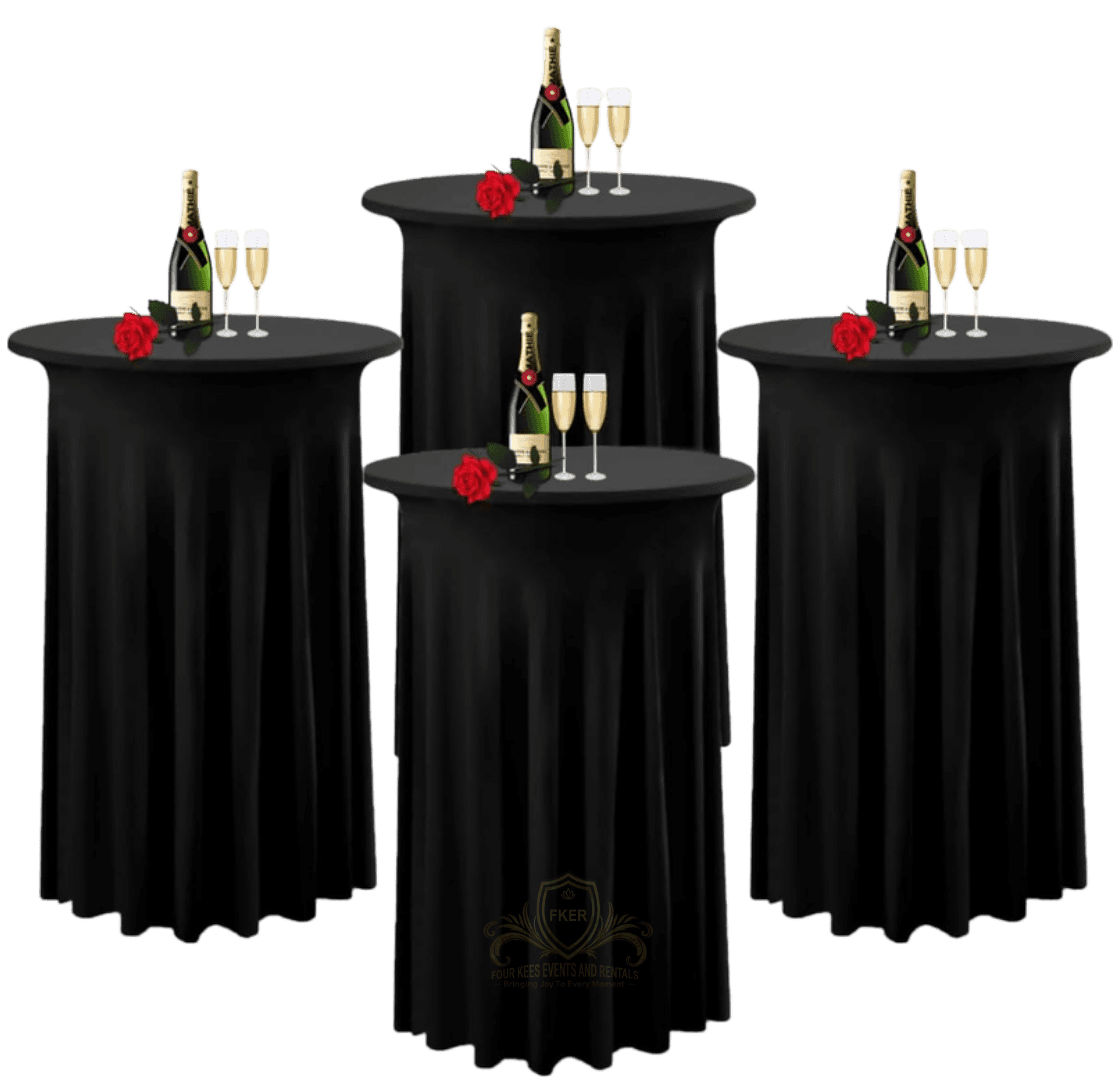 Spandex Cocktail Table Skirt from Four Kees Events and Rentals inventory