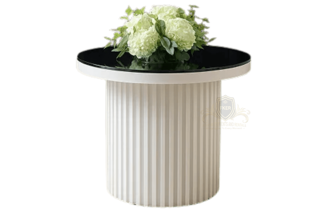 White Glass Top Cake Table from Four Kees Events and Rentals inventory