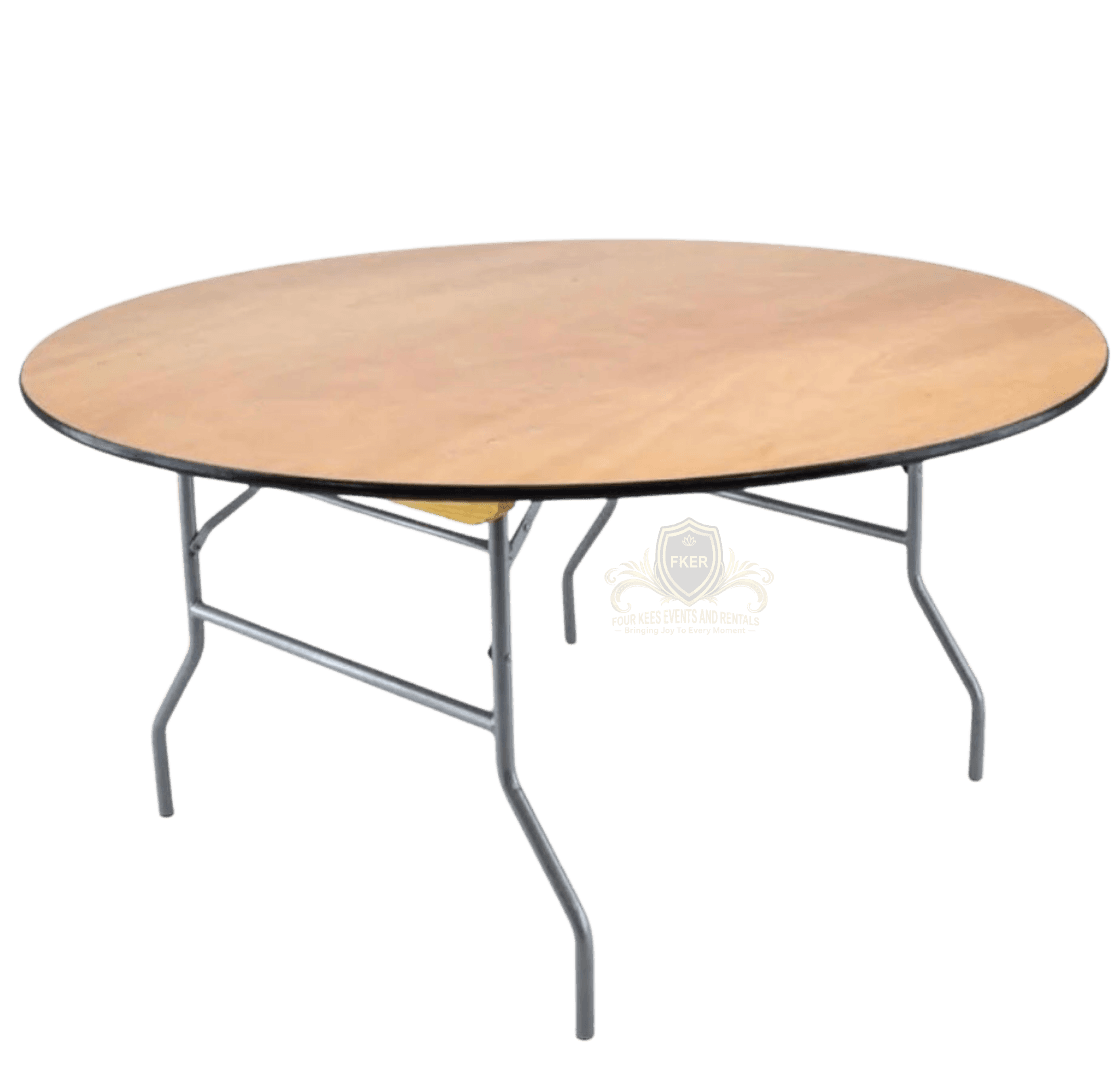 Wood Round Table from Four Kees Events and Rentals inventory