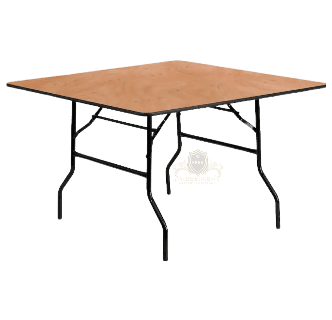 Wood Square Table from Four Kees Events and Rentals inventory