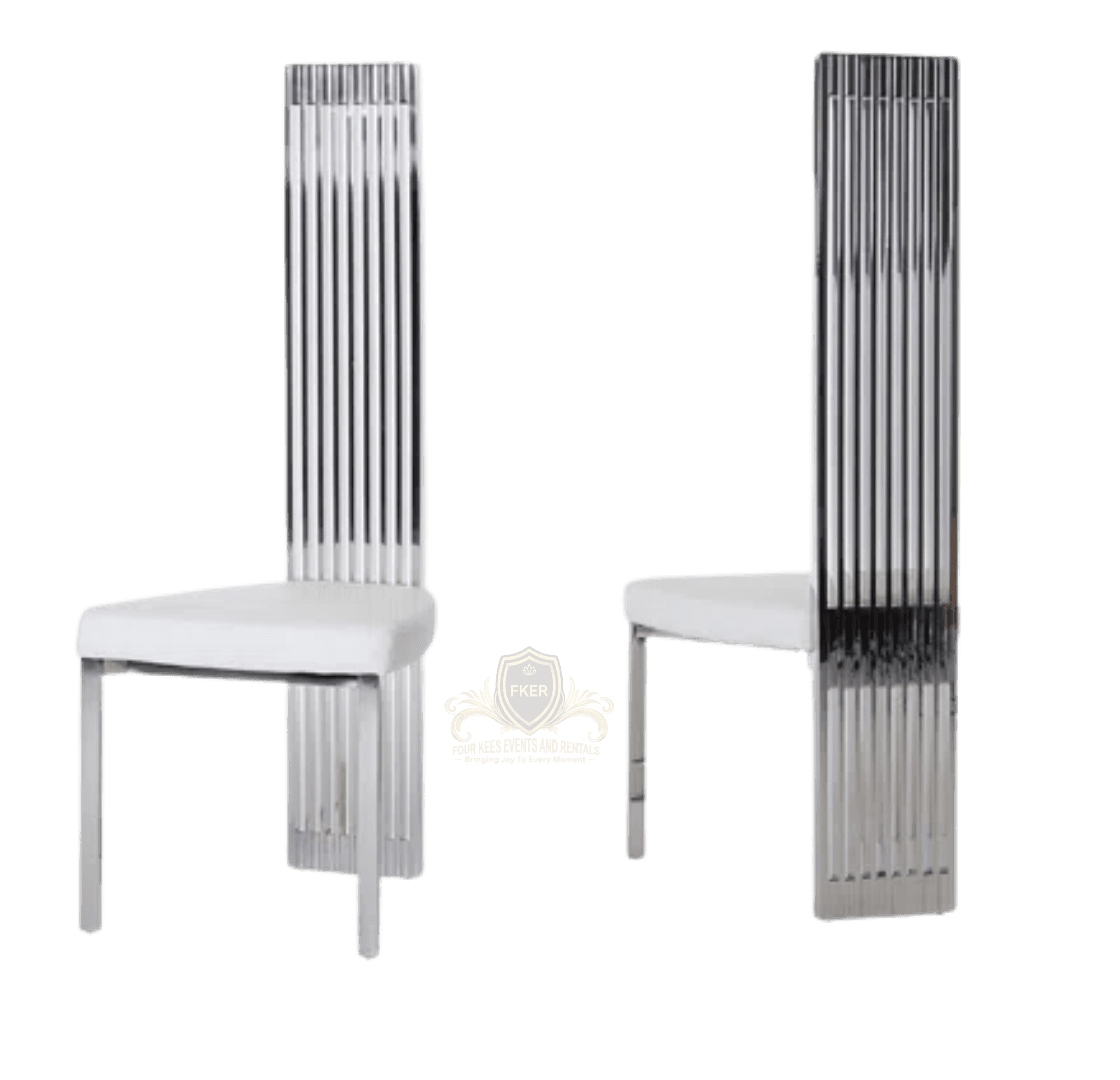 Silver Leatherette Dining Chair from Four Kees Events and Rentals inventory