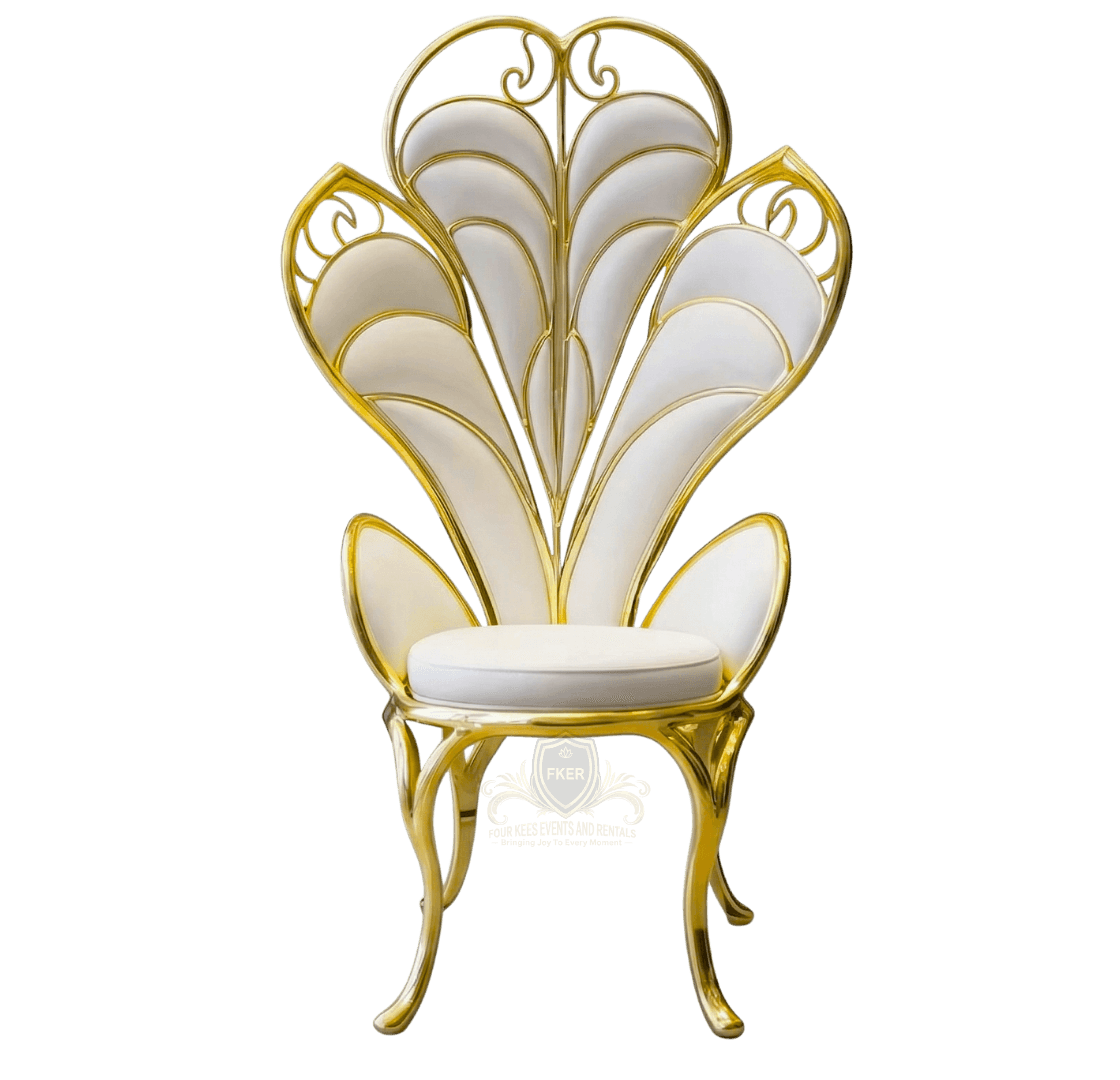 Gold Peacock Tail Chair from Four Kees Events and Rentals inventory
